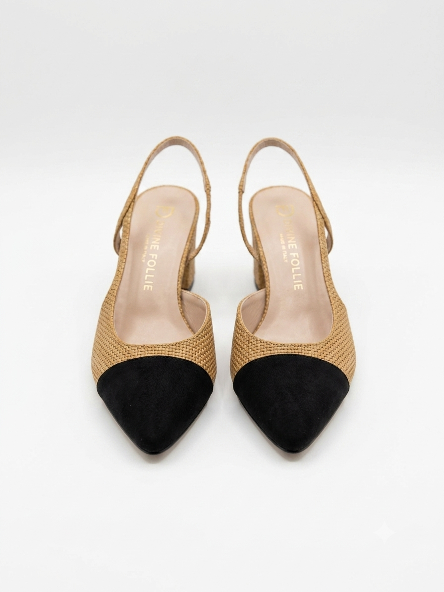 Scarpe slingback cuoio e nere - Divine Follie