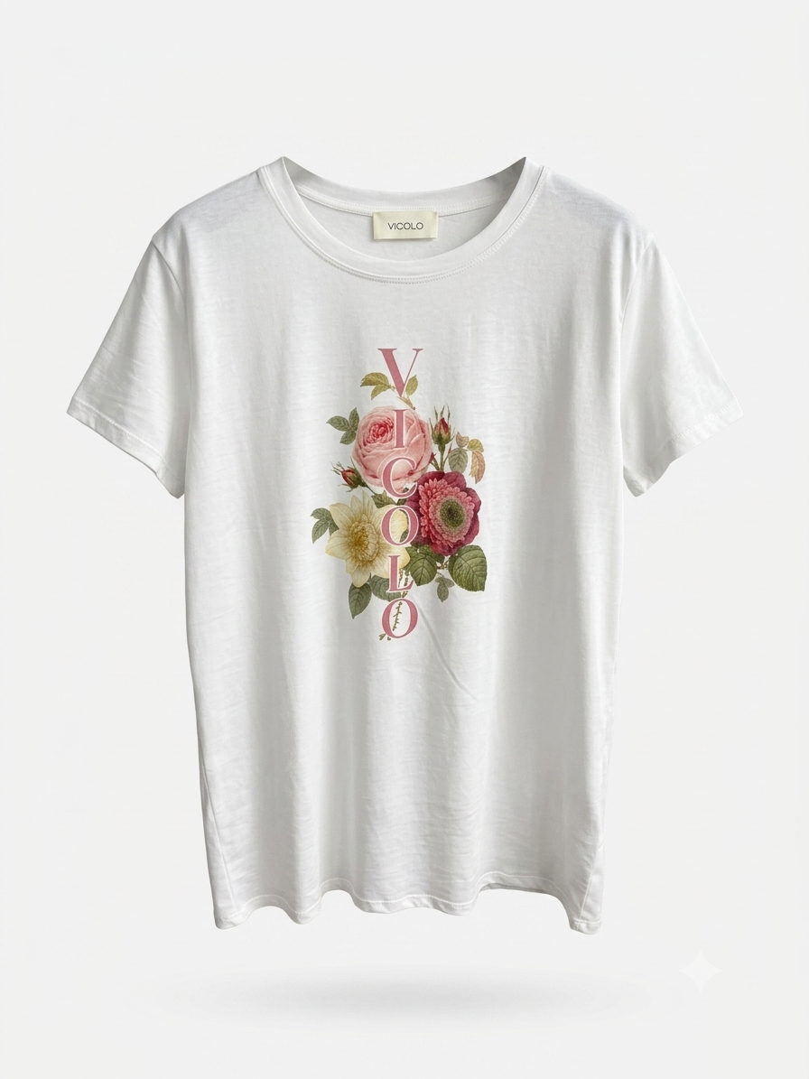T-Shirt Fiori scritta - Vicolo