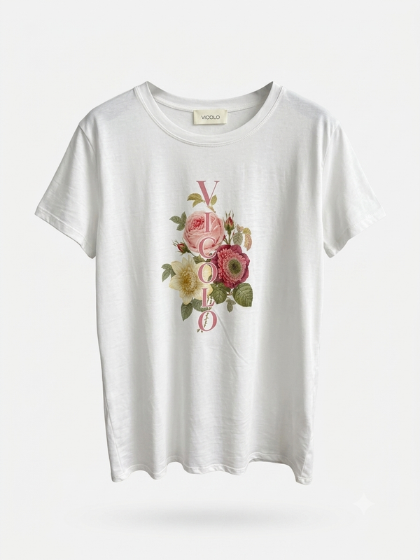T-Shirt Fiori scritta - Vicolo