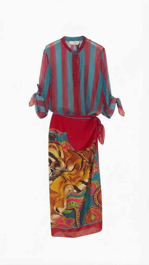 Set Pareo Stampa Rosso Camicia Righe - Haveone