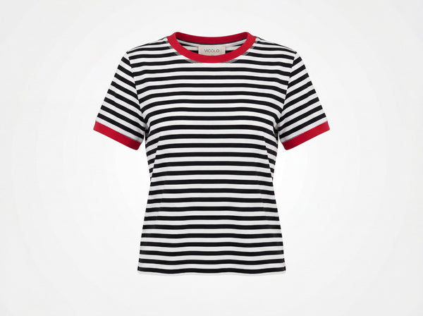 T-Shirt Righe Nero rosso - Vicolo
