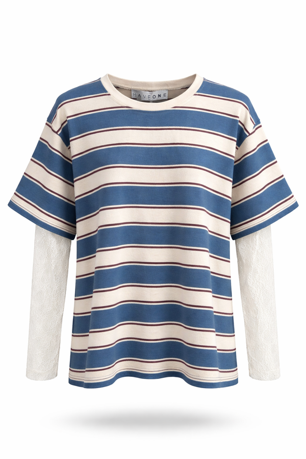 T-shirt a righe con doppia manica - Haveone - immagine 1